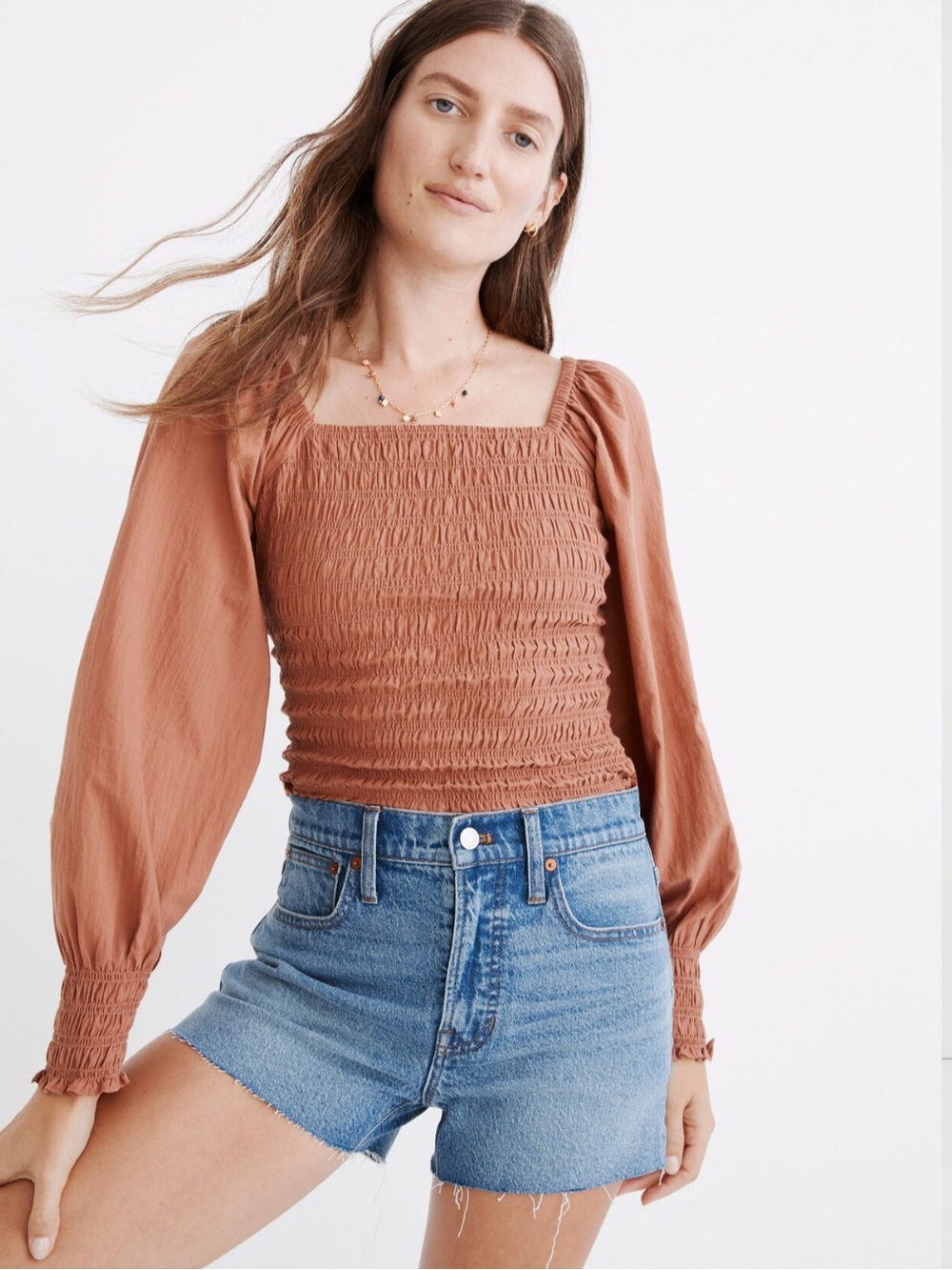 90s Supermodel High Rise Cutoff Denim Shorts Raw Hem Mom Jean Classic Blue Denim